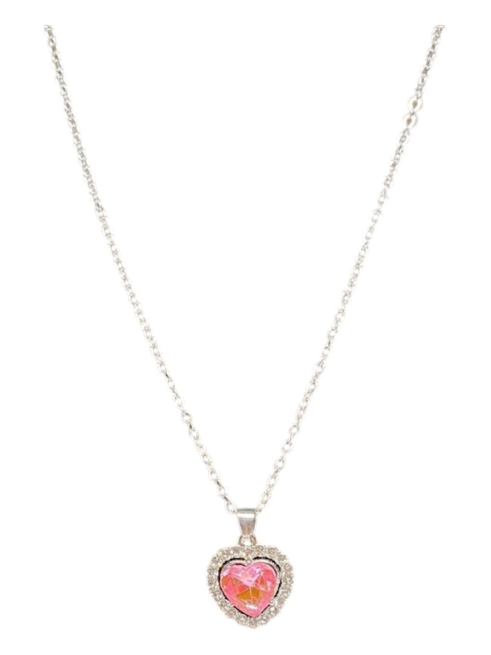 Pink Heart Rhinestone Necklace Dainty Romantic Pendant Adjustable